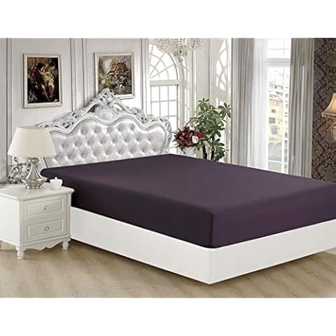 Marina Decoration Ultra Soft Silky Deep Pocket Solid Rayon from Bamboo All Season Wrinkle Free Solid Bamboo Fitted Sheet, Eggplant Color King Size Cover