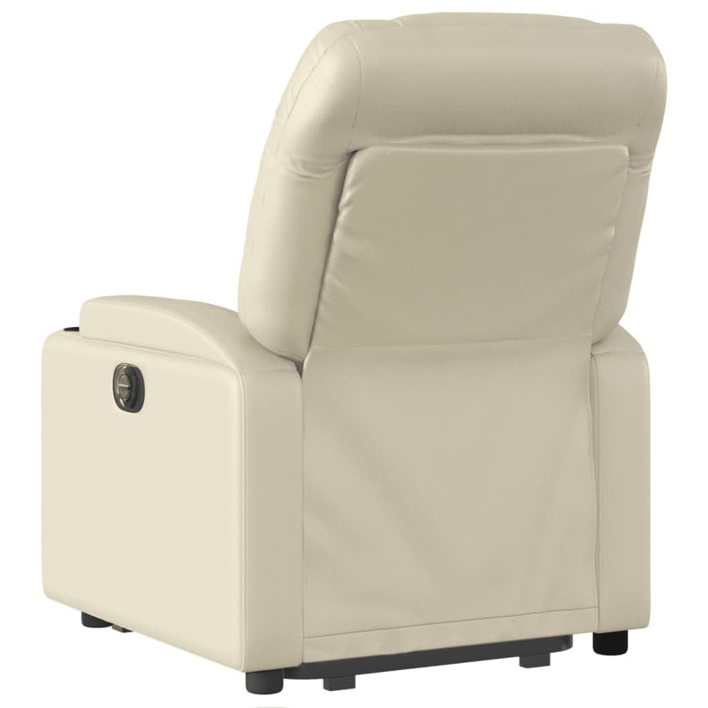 Sillón elevador eléctrico reclinable de piel sintética color crema con función de elevación y reclinación manual hasta 135 grados, cómodo con portavasos y bolsillo lateral