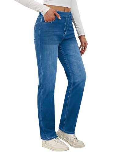 Desol Stretch Straight Leg Damen Jeans Hohe Taille Gerade Geschnitten Slim-Fit Leggings Jeans Lässige Kein Reißverschluss