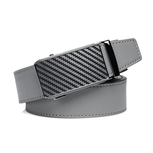 Image of Drowsmen Leather ratchet belt 1 3 /8 inch with Click Sliding Automatic Buckle, Adjustable belt Trim to Fit