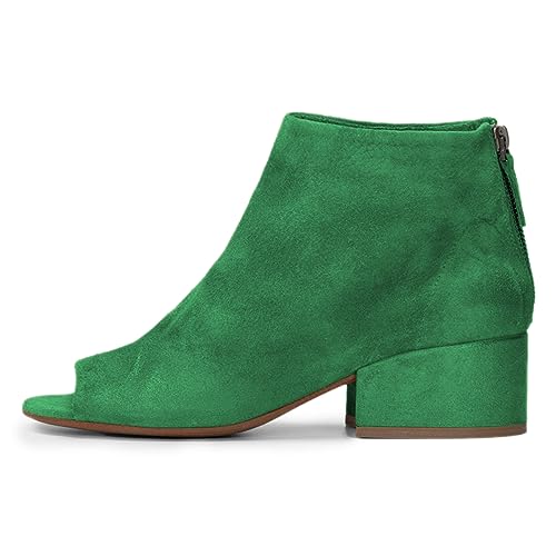 FOWT Women Peep Toe Ankle Boots Chunky Block Low Heel Booties Back Zipper Casual Comfy Outdoor Fashion Shoes Size 4-16 US4