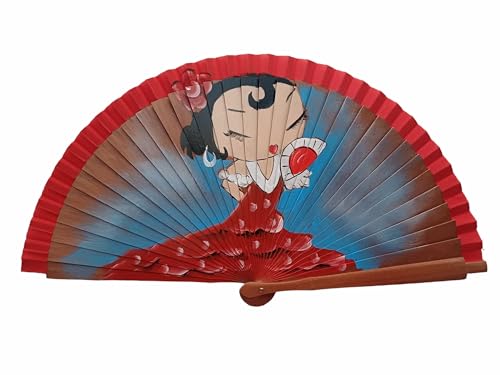 Abanicos Taberner Abanico de mano pintado a mano, 21 cm, diseño de flamenca bailaora, rojo