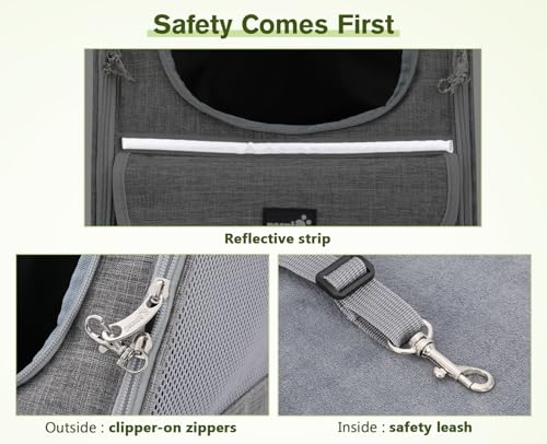 pecute Katzenrucksack Haustier Rucksack mit Netzfenster, Tragbare und Faltbare Katzentasche, Atmungsaktive und Leichte Hundetasche, Multifunktionales Ausgehen Reisen Hellgrau bis 6 kg