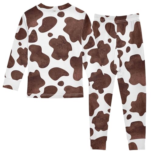 Brown Cow Print Pajamas Long Sleeve Sleepwear 2-Piece Pajama Set