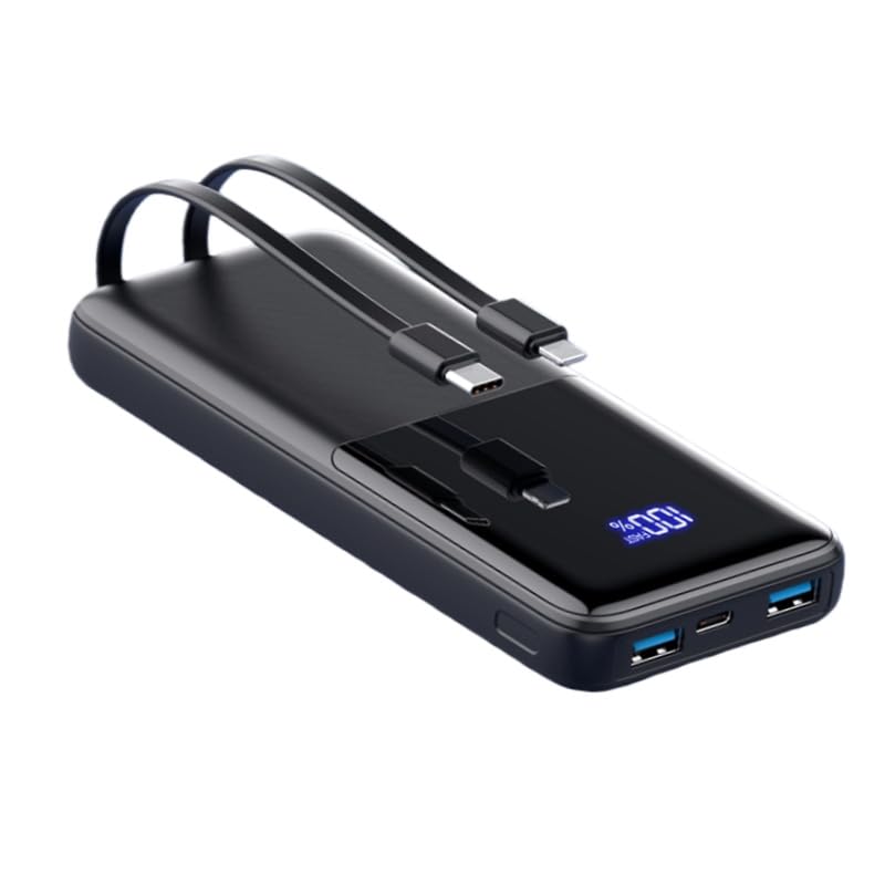 Batería externa de 20000 mAh, 22,5 W Power Bank Cargador rápido con 3 cables integrados, 4 salidas y 2 entradas portátiles PowerBank compatible con teléfono, etc