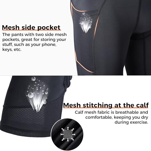 COOLOMG Youth Basketball Leggings with Knee Pads Boys Padded Compression Pants Black M