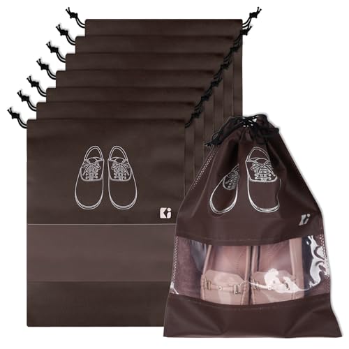 Heart Home Pack of 8 Shoe Bags Cotton Shoe Storage Bags | Storage Organizers Set | Shoes Cover with Transparent Window Coffee