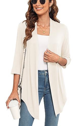 Image of Veryoung 3 /4 Sleeve Tie Front Cardigan for Women Soft Drape Open Front Light Waterfall Cardigan Fall Shrug Irregular Hem