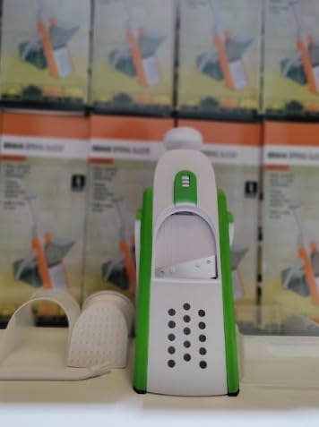 MayMax Cortadora de Alimentos 4 en 1, Mandolina Manual de Verduras con Cuchillas Intercambiables y Recipiente, para Rallar, Laminar y Cortar Patatas, Zanahorias, Queso y Frutas