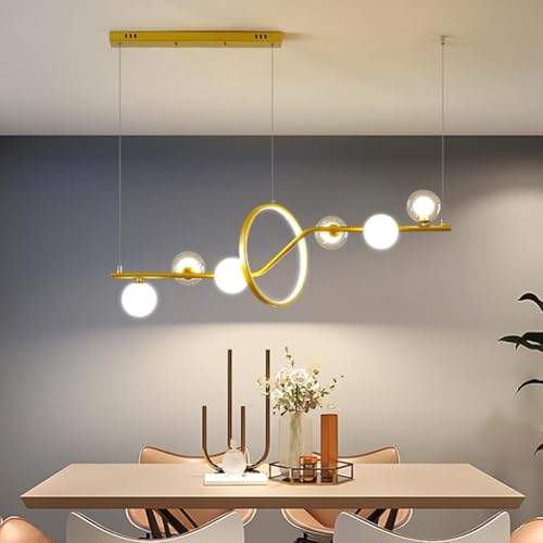 Suspension cuisine îlot linéaire noire 6 lampes et son anneau LED