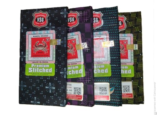 Image of NANDU Brand Men's Cotton Stitched Printed Lungies - Pack of 2 (Multicolour, Colour May Vary, Free Size)