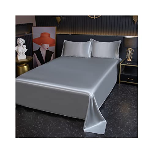 Flat Sheet Single Double/Queen Soft Silky Touch Microfibre Top Sheet Breathable and Fade Resistant Satin Bed Sheet Only 1-Piece (Color : Greay, Size : Flat Sheet 230x250cm)