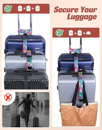 Image of Slohif Luggage Straps to Connect Two Suitcases - Adjustable Add A Bag Suitcase Connector Strap Belt Accessories to Hold Suitcases Together for Travel Leaf