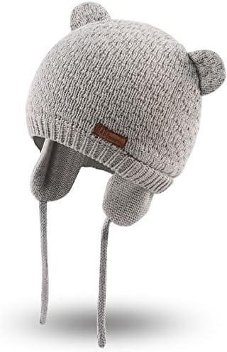 Bamery Baby Crochet Hat Infant Cute Bear Ear Beanie Toddler Boys Girls Earflap Hats for Fall Winter Warm Cap