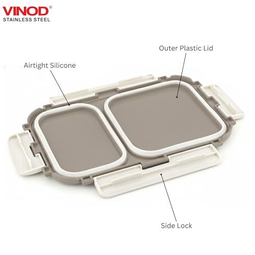 Image of Vinod GO-Tiffin Stainless Steel 2 Compartment Insulated Lunch Box | Grey | Leaf-Proof, Vacuum Sealed & Air Tight | Tiffin Box for Office, Kids & Adults | Freezer Safe | with Safety Lock