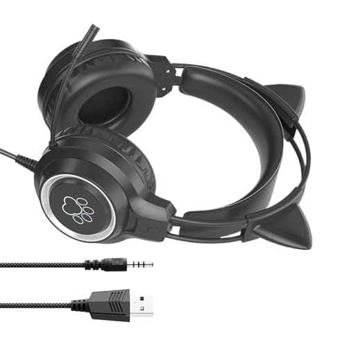 Vibhgtf Headset Gamers Alámbrico – Audio Estéreo Envolvente, Micrófono Flexible Desmontable, Diseño Ergonómico con Luces LED | Ideal para Juegos, Clases y Videos para apartamento Estudio Viaje