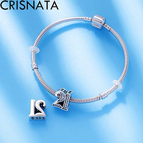 5,10 to 50 52 55 56 60 65 70 75 80 Birthday Charms fits European Anniversary Bracelets, 925 Sterling Silver Number Charms with Clear CZ Stones, Gifts for Family/Lover/Friends3