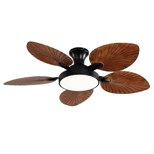 Tropical Ceiling Fans with Lights and Remote,46 Inch Palm Leaf Ceiling Fan for Patios Porch Bedroom, Dimmable, 6 Speeds, Reversible, Brown