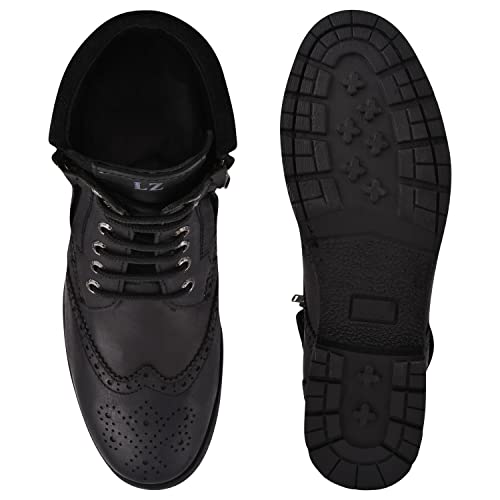 Libertyzeno Ankle Boots For Men Wingtip Toe Brogue Casual Genuine Leather Lace Up Fashion Zipper Boots 1.18 Inch Heels #TOP4