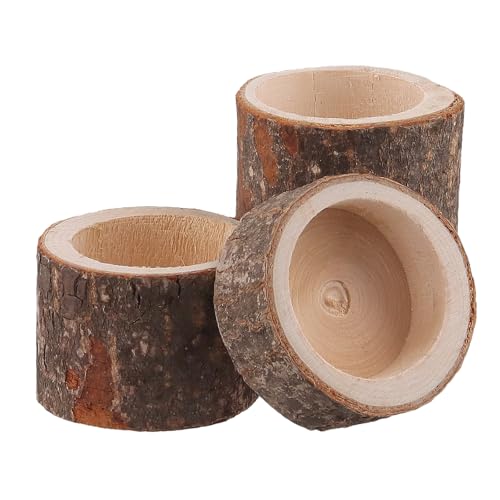 FUNSUEI 24 Pack Wooden Tea Light Candle Holders - 3 Sizes, Rustic Tealight Candle Holders for Dinning Party Room Decoration