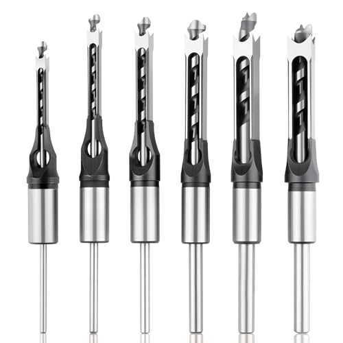 Devvicoo 6PCS Square Hole Drill Bit Set for Mortise and Tenon Machine (Not Handheld) Bearing Steel Mortiser Bits - 5/8 9/16 1/2 3/8 5/16 1/4