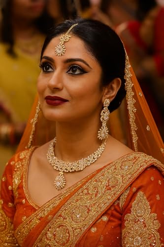 Touchstone Indian jewelry sets for women bollywood wedding kundan necklaces and punjabi look designer party jewellery set light bridal tikka simple design in gold or silver or white tone for women.4