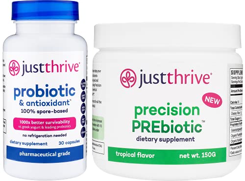 Just Thrive 2-In-1 Digestive Health Bundle - Probiotic & Antioxidant, Precision Prebiotic Powder - 100-Percent Spore-Based Probiotics - Support Microbiome Diversity - 30-Day Supply - Gluten Free #TOP7