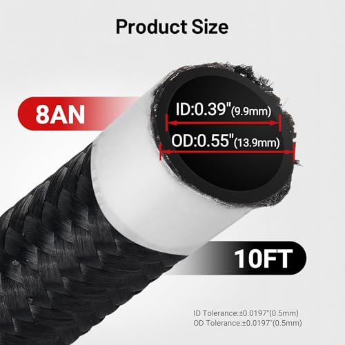 Image of EVIL ENERGY Conductive 8AN PTFE Fuel Hose E85 Nylon Braided 3 /8 ID 10FT | Leak-Free & Heat Resistant, 3-Layer Construction, Compatible with E85, Diesel, Biodiesel, Engine Oil & More Fuel Types