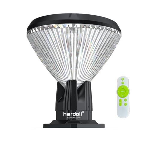 Image of hardoll Solar Gate & Garden Outdoor Lights for Home 8800mAh Battery, IP65 Waterproof, 64 LEDs, 3 Color Modes (Warm /Cool /Neutral), Remote Controlled, Round Shaped Pillar Lamps (Pack of 1)