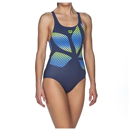 ARES5 Mujer Arena Sport Spider Placed – Bañador, Mujer, Arena Damen Sport Badeanzug Spider Placed, Navy-Leaf, 42