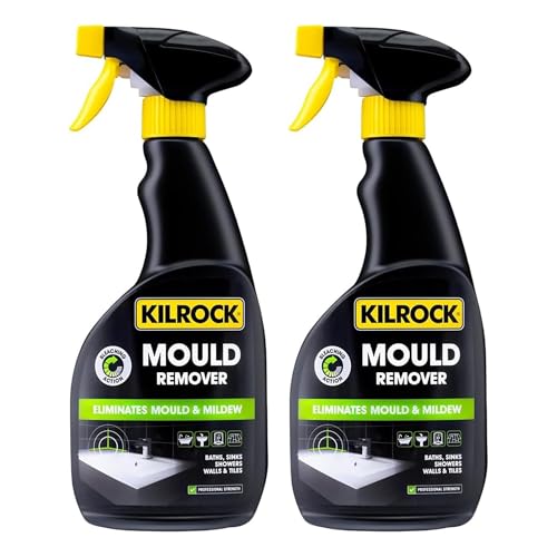 Image of 2 x Kilrock Mould Remover Spray 500ml Fast Acting Cleaner for Black Mould on Bathroom Tiles Grout Silicone Seals and Walls Powerful Formula for Household Surface Cleaning