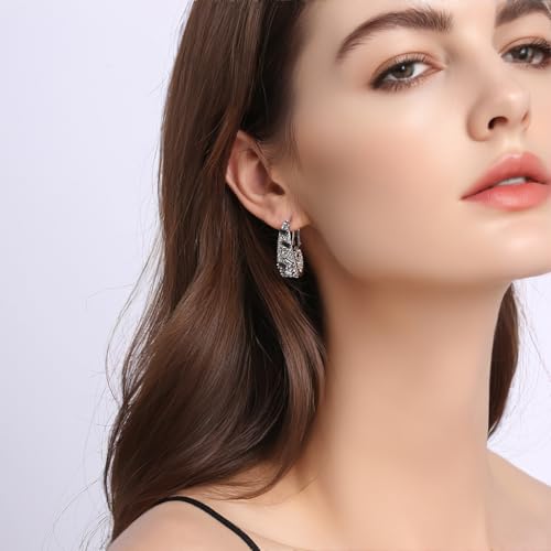 Crystal Hoop Earrings For Women, Bright Silver Plated Oval Inside Out Earring, Sparkling Modern Geometric Earrings, Gift for Her3