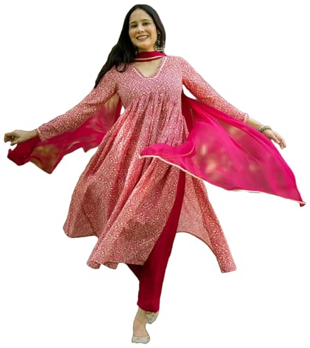 Image of GoSriKi Women's Rayon Blend Printed Kurta with Pant & Dupatta