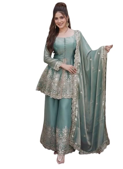 brulry Women's Green Color Fandy Silk Embroidered Salwar Suit With Dupatta-picture-49
