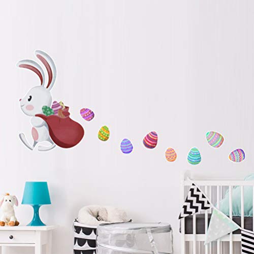 Amosfun Wallpaper Mural Easter Wall Stickers Rabbit Carrying Eggs Window Clings Self-Adhesive Door Mural Wallpaper Funny Decoration Accessories For Diy Home Bedroom Office *31Cm Oriental Decor #TOP3
