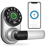 Smart Lock, NGTeco Fingerprint Keypad Door Lock with Handle, Keyless Entry Door Lock with Bluetooth, Biometric Fingerprint and Passcode, Smart Door Lock Front Door Works with Alexa Google Assistant