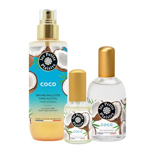 Trío Coco, eau de toilette 110ml y 30ml + bruma corporal 200ml, perfume mujer exótico y solar, cofre regalo, Fabricado en Francia