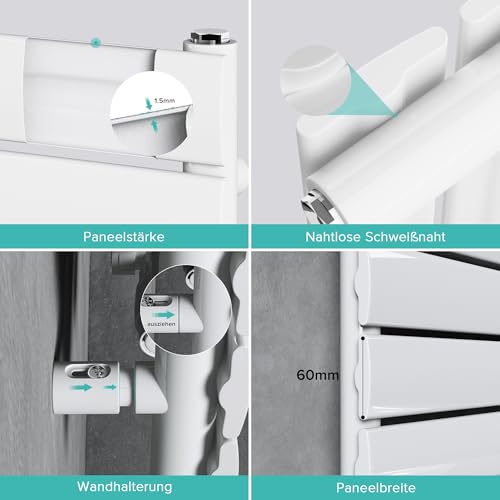 doporro Badheizkörper Heizkörper Bad Design Badheizung Flachheizkörper 160x50cm Weiß Paneelheizkörper Einlagig Horizontal 2in1 Mittelanschluss oder Seitenanschluss FH