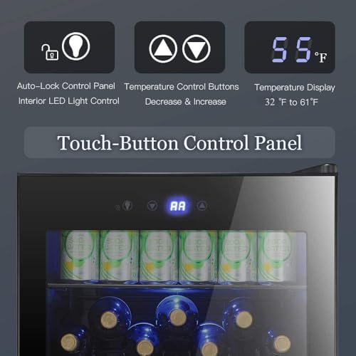 Antarctic Star Beverage Cooler 145 Can Mini Fridge Glass Door for Soda Beer Wine Glass Door Stainless Steel Small Drink Refrigerator Digital Display for Home, Office Bar,4.4cu.ft