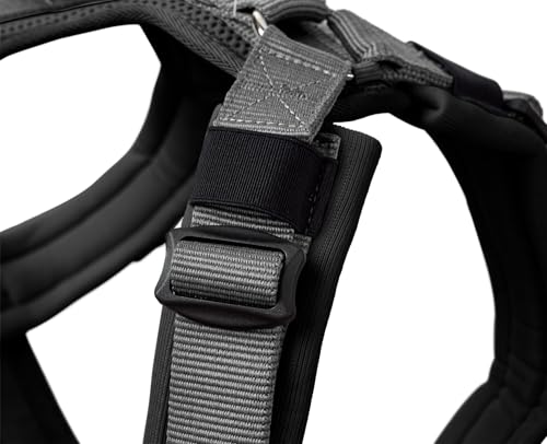 Hunter Hundegeschirr Maldon UP, Farbe: schwarz/grau, weich gepolstert & komfortabel, stark reflektierend durch 3M Scotchlite, 4-Fach verstellbar, mit gepolstertem Griff (ab S-M), Größe: M