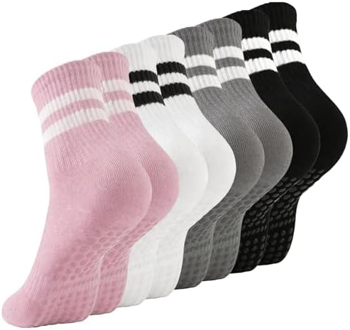 4 Pares Calcetines de Yoga Antideslizantes para Mujer, Calcetines...