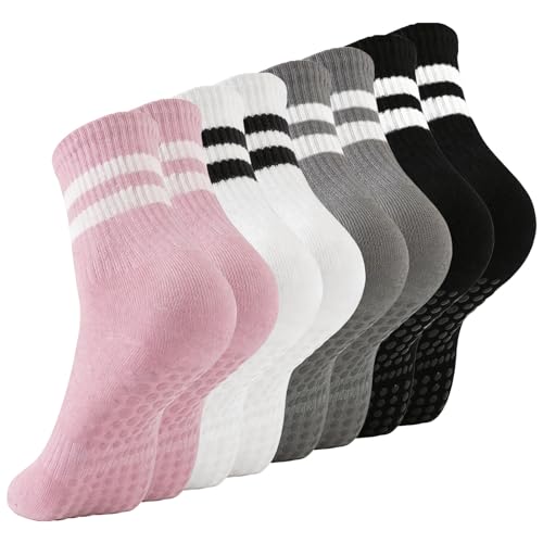 JagFond 4 par pilatesstrumpor för kvinnor, halkfria yogastrumpor, bomull sportstrumpor för män för yoga pilates balett dans för hemmaträning och sport (en storlek)