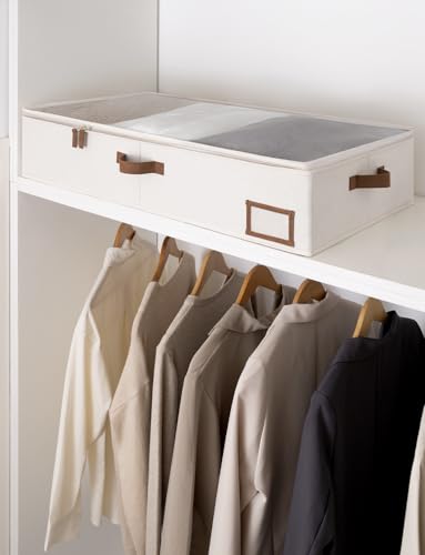 StorageWorks Aufbewahrungsbox unter dem Bett, große Unterbett Aufbewahrung mit Deckel, robuste Stoff-Unterbett Aufbewahrungsbox, Bettkasten Box für Schlafzimmer, elfenbeinweiß, 2 Stück