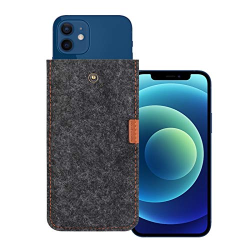 Handytasche handysocke hülle aus Filz mit Display geschützt + Klar Silikon Hülle/Schale/Bumper für iPhone 12 und iPhone 12 pro(6,1"), Innenmaße:90 * 172mm Cover