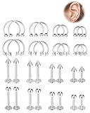 SCJJZ 32 piezas Set de Piercing Nariz Acero Quirúrgico Pendientes Ceja Tragus Helix Aros Perno Nariz Helix Acero Inoxidable Rook Curvado Bolas Herradura Labio Labret Joya