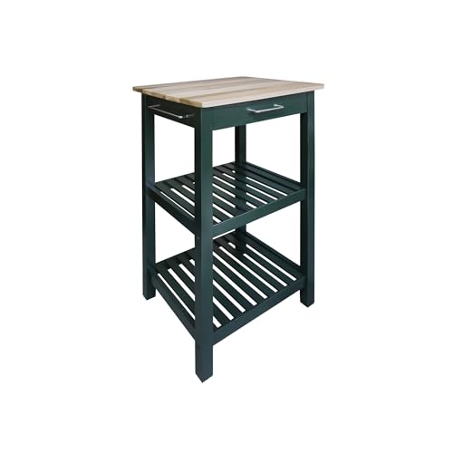 Casual Home Sunrise (Small) with Solid Harvest Hardwood Top Kitchen Island, 22.75' W, Natural/Hunter Green