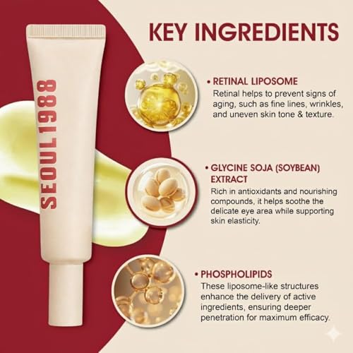 Image of Brushes Seoul 1988 Eye Cream Retinal Liposome 4% + Fermented Bean, Wrinkle Care, Anti-Aging, Skin Elasticity, Pigmentation, Brightening, Retinol for Women 30ml (Pack of 1)