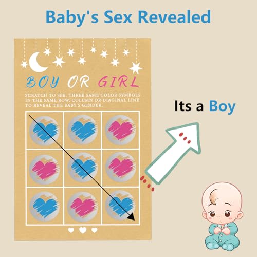 Image of Gender Reveal Scratch Off Cards 25pcs, Baby Reveal Games, Its A Boy Gender Reveal Tic Tac Toe Board, Baby Reveal Ideas Party &Baby Shower Scratch off Game