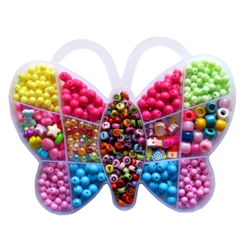 Kit de Miçangas com Estojo Organizador em Formato de Borboleta Multicolorido com Letras e Contas Variadas para Pulseiras e Colares Artesanais