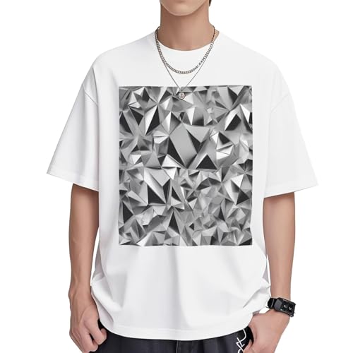 T-shirt coton homme ample fini la chaleur avec ce haut col rond motif géométrique argenté